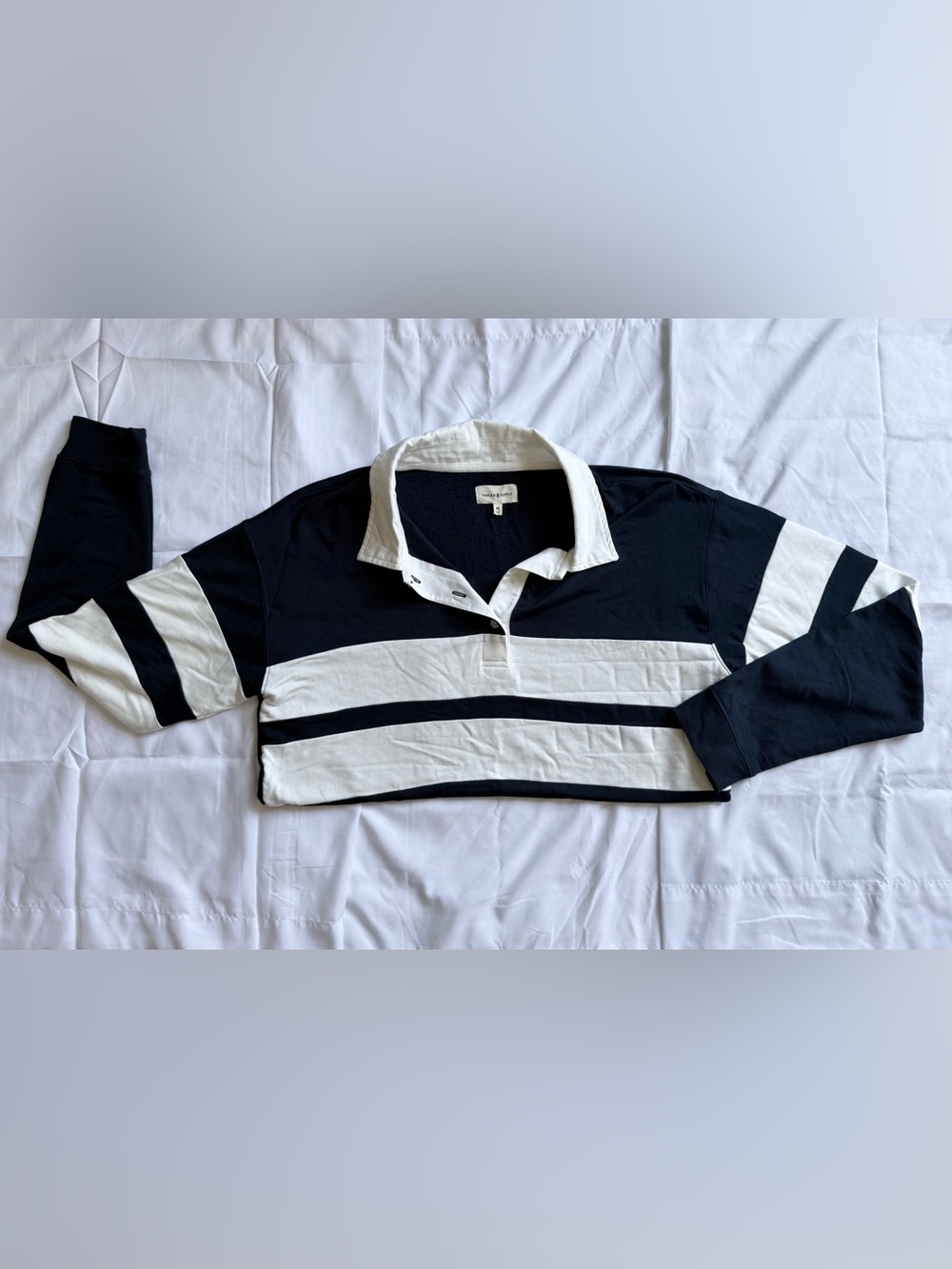 LIKE NEW: Thread & Supply Navy with White Contrast Collar Rugby Polo